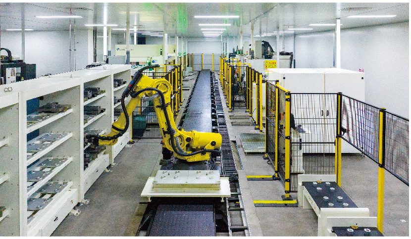 Automated injection blow moulding production line with robot handling